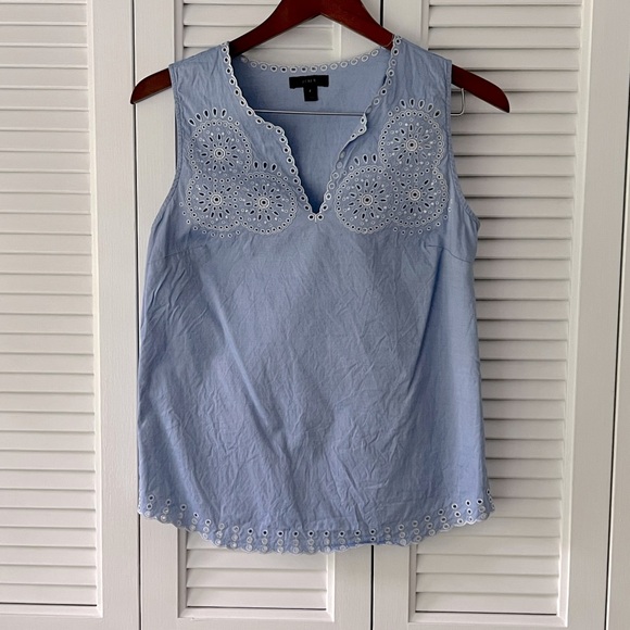 JCrew Scalloped Chambray Eyelet Sleeveless top, blue, sleeveless top, size 2 - Picture 3 of 6